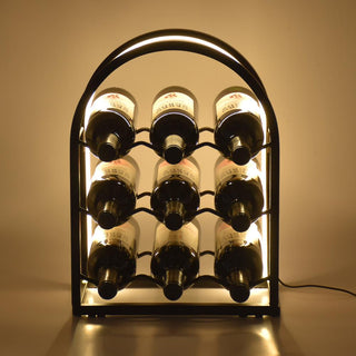Cava para Vinos con Luz LED USB de Fierro Negra 6 Botellas 40,5 cm