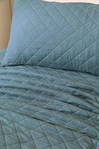 Cubrecama Quilt Sherpa Extra Cálido Chantilly King Azulado
