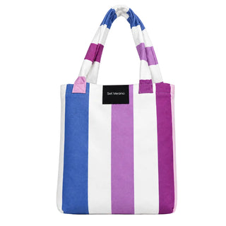 Toalla de Playa de Microfibra 70x140 cm con Bolso Integrado Rayas Morado y Rosado