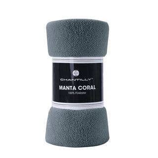 Manta Coral Fleece Ultra Suave Chantilly 125x150 cm Gris Oscuro