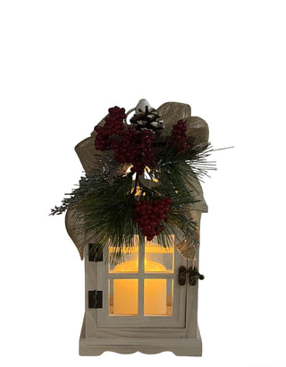 Farol Navideño Madera Champagne Vela LED 33 cm