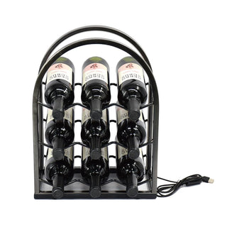 Cava para Vinos con Luz LED USB de Fierro Negra 6 Botellas 40,5 cm