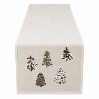 Camino Mesa Navideño Pinos Bordados 35x170 cm