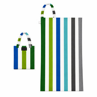 Toalla de Playa de Microfibra 70x140 cm con Bolso Integrado Rayas Verde y Gris