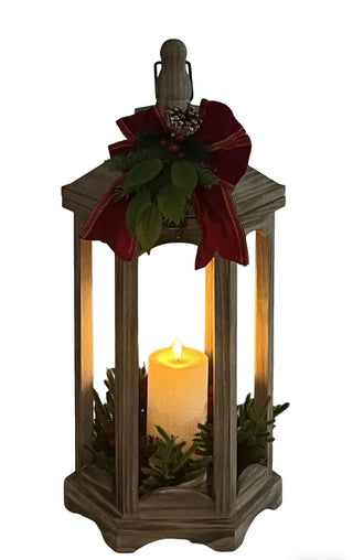 Farol Navideño Hexagonal Grande Vela LED 56 cm