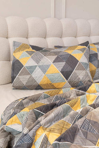 Cubrecama Quilt Estampado Sherpa Extra Cálido Chantilly 2 Plazas Gris Marengo