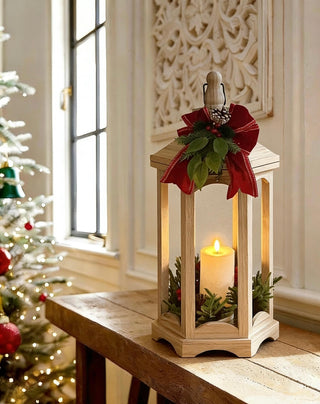 Farol Navideño Hexagonal Grande Vela LED 56 cm