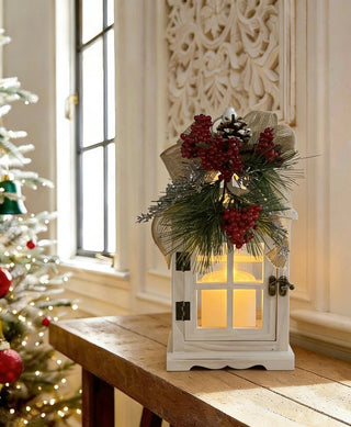 Farol Navideño Madera Champagne Vela LED 33 cm