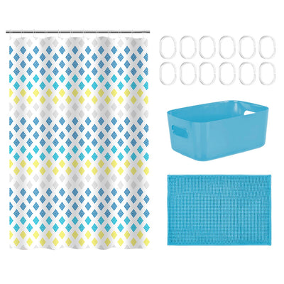 Set Baño 15 Pcs Canasto+Cort+Piso Turqueza