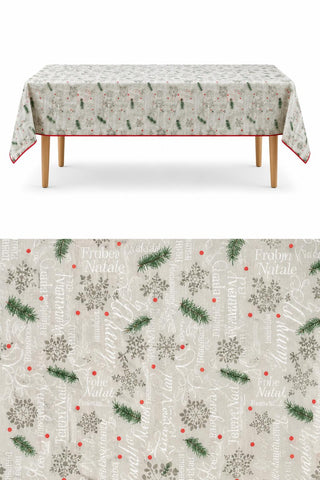 Mantel Navideño Pinos y Mensajes Festivos 150x230 cm