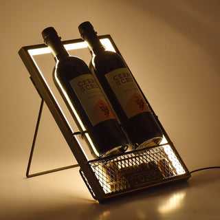 Cava para Vinos con Luz LED USB de Fierro Negro 2  Botellas