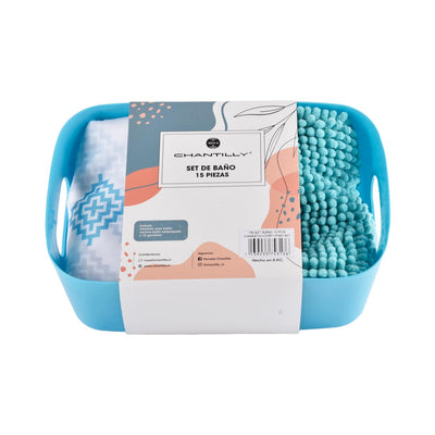 Set Baño 15 Pcs Canasto+Cort+Piso #27