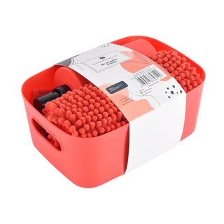 Set Baño 4 Pcs Canasto+Piso+Dispen. Rojo