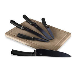 Set de 6 cuchillos de Cocina 6 piezas Con tabla de bambú Negro