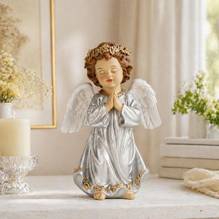 Ángel Navideño Rezando Plateado 20 cm