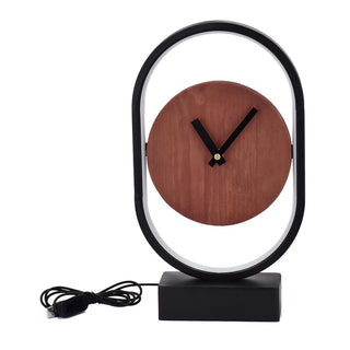 Reloj de Mesa LED USB Diseño Ovalado Fierro y Madera 34,5 cm