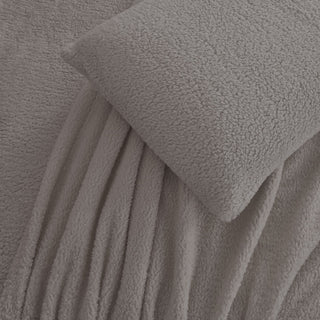 Juego de Sábanas Sherpa Extra Cálido Chantilly 1.5 Plazas Gris Plata
