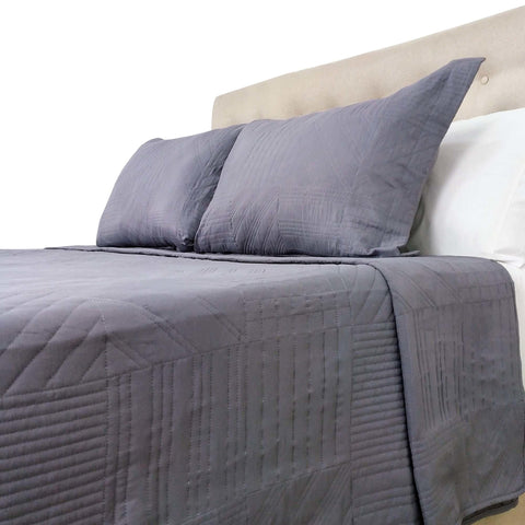 Cubrecama Prewash Cuadros Bordado 1.5 Plazas Gris Acero